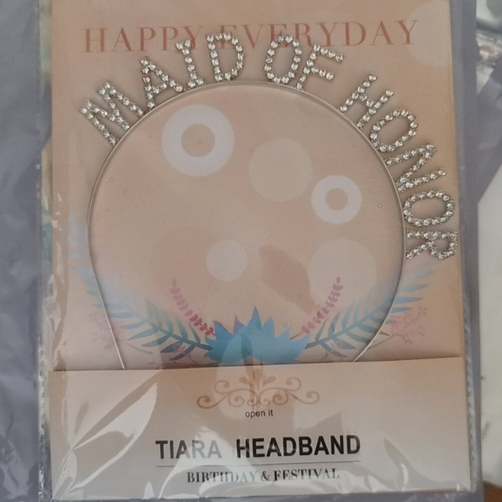 Silver MAID OF HONOR Headband Bachelorette Party Decorations Rhinestone